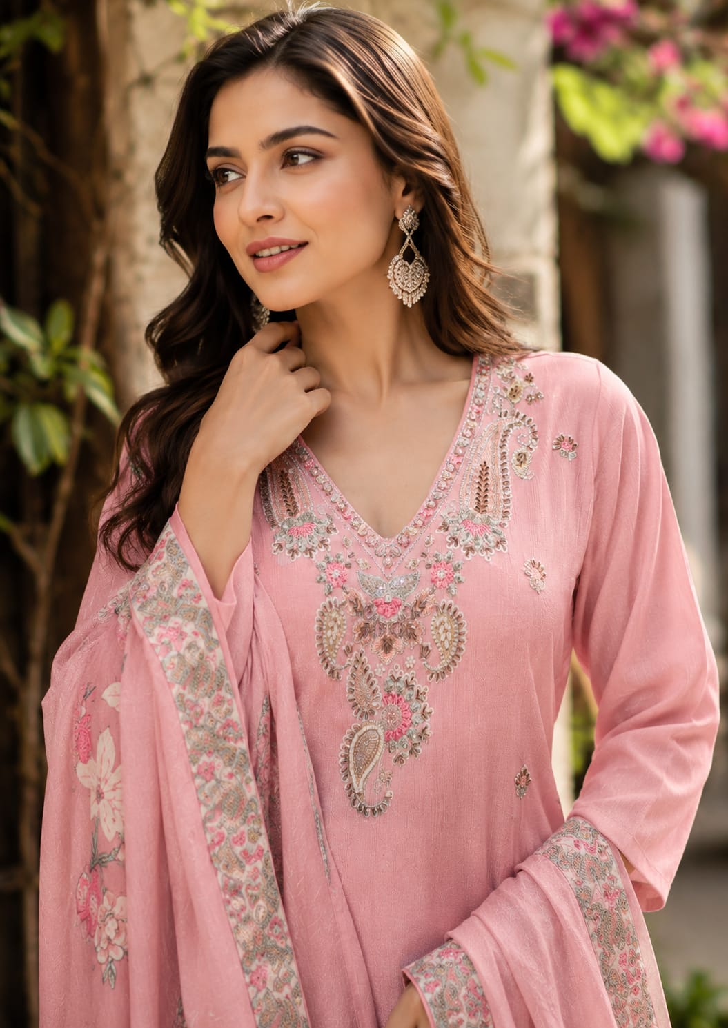 Pink Embroidered Cotton Co-Ord Set for Women