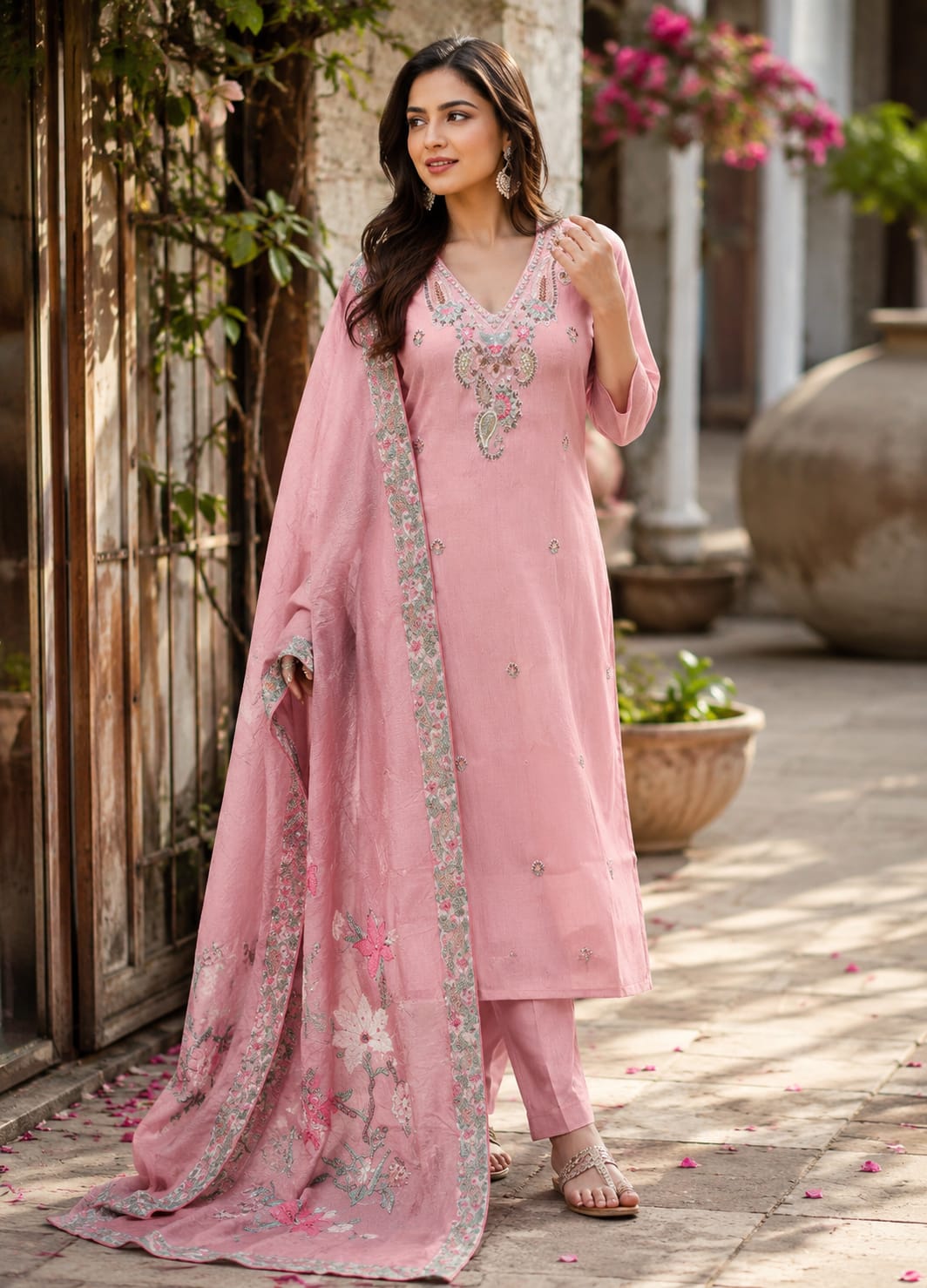 Light Pink Designer Cotton Co-Ord Set for Women